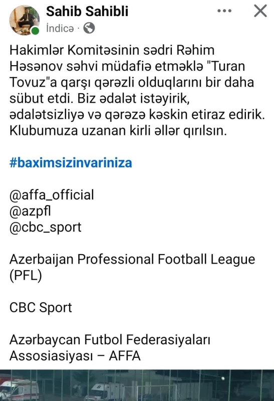 “Turan Tovuz” azarkeşlərindən etiraz aksiyası