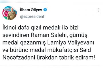Paralimpiadada medal qazanan idmançıları təbrik etdi - Azərbaycan Prezidenti 